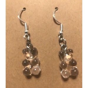 Clear White Resin Silver Earrings Gummy Bear USA HANDMADE